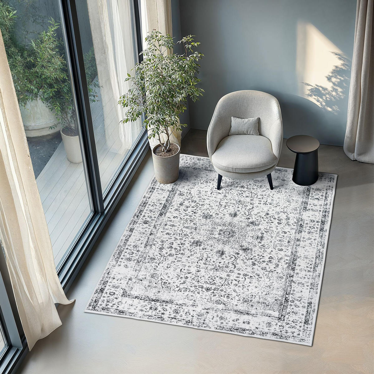 TEPPICH Vintage Design Aliya,rutschfeste Unterseite,grau - Grau, Kunststoff (200/274cm) - tectake