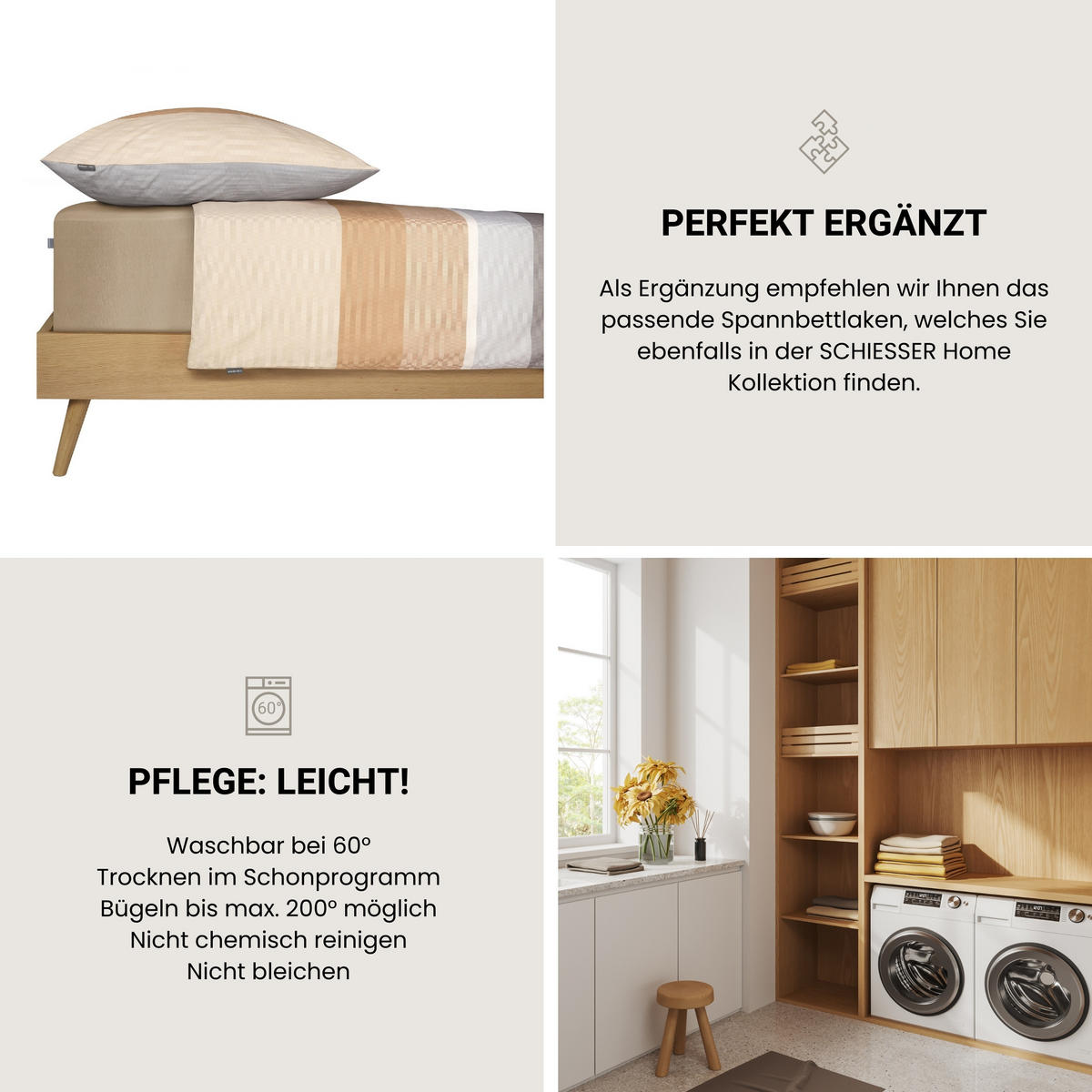 BETTWÄSCHESET Endy Stripes - Renforcé - 2-teilig - 135 x 200 cm - Sand - Sandfarben, Textil (135/200cm) - SCHIESSER