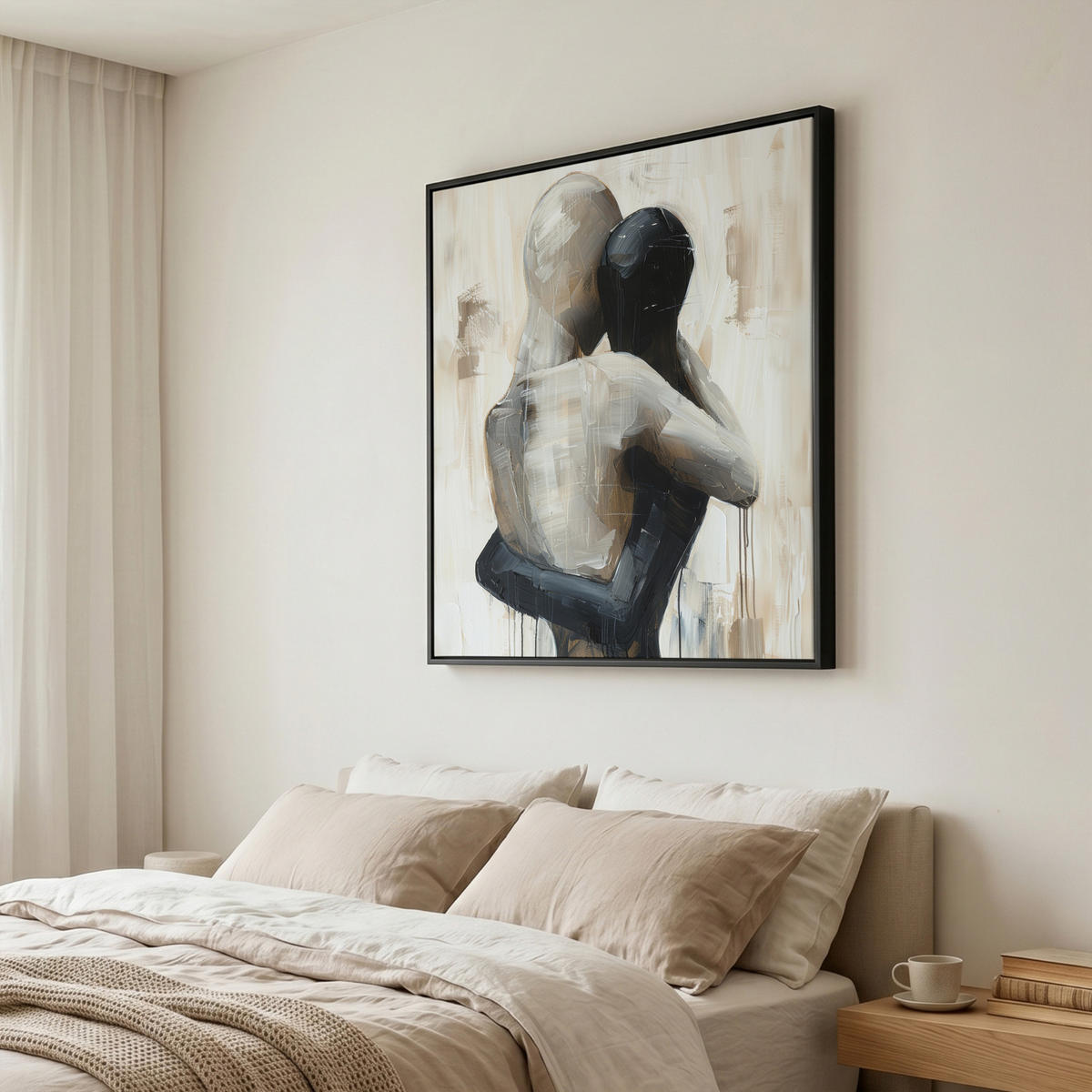 LEINWAND Bilder mit Rahmen - Abstrakt - Liebe - Schwarz und weiß - Modern - 90x90 - Schwarz, Textil (90/90cm) - MuchoWow