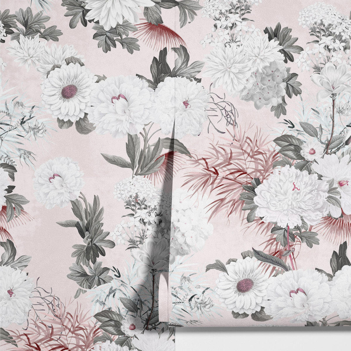 TAPETE Blumen in Puderrosa aus echtem Papier, 180x260cm, 2 Rollen - Pink, Papier (180/260cm) - WALLPAPERS4BEGINNERS