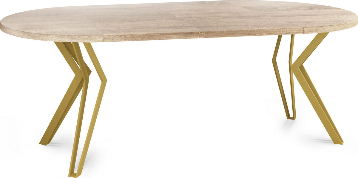 ESSTISCH Daisy runder ausziehbarer, Sonoma Eiche 120-200/100/76 cm - Goldfarben/Sonoma Eiche, Holzwerkstoff/Metall (120/120/76cm) - WFL GROUP