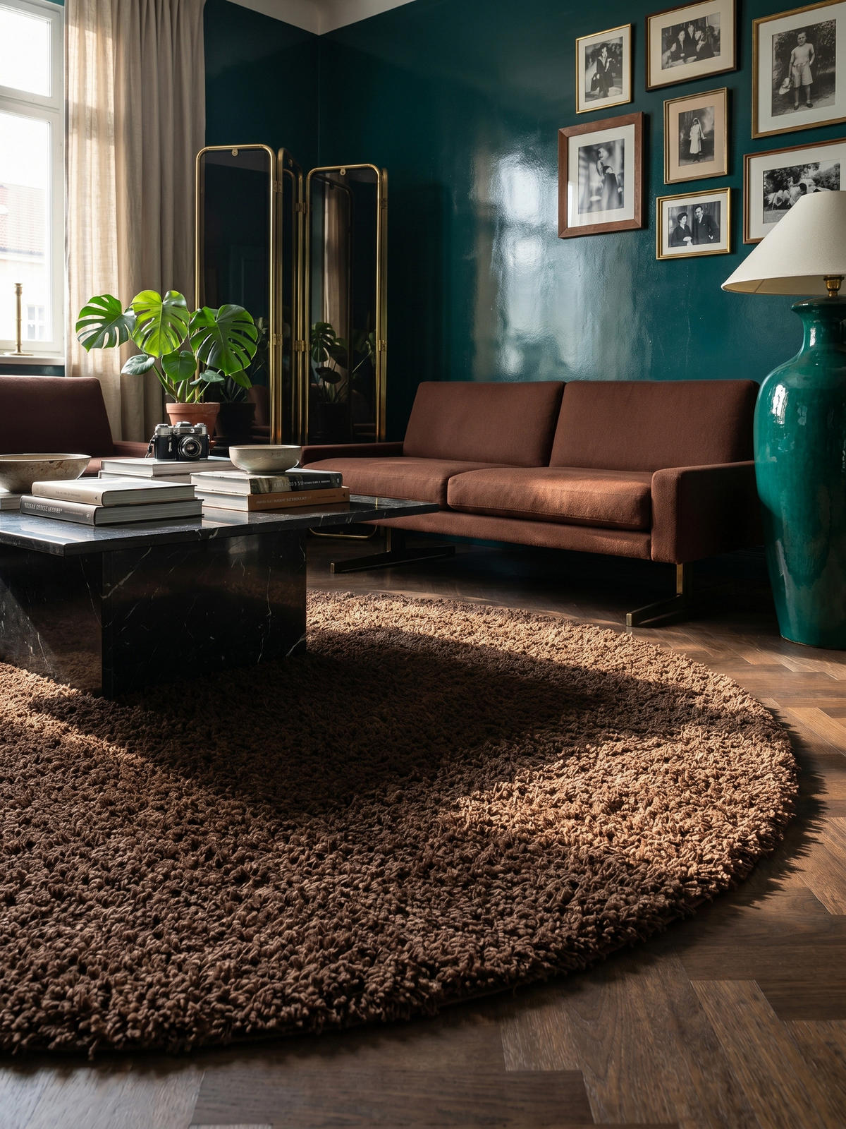 HOCHFLORTEPPICH Shaggy Uni Kuschelig Waschbar Wohnzimmer Rund Braun 120x120 cm – RHEIN - Braun, Textil (120/120cm) - KADIMA DESIGN