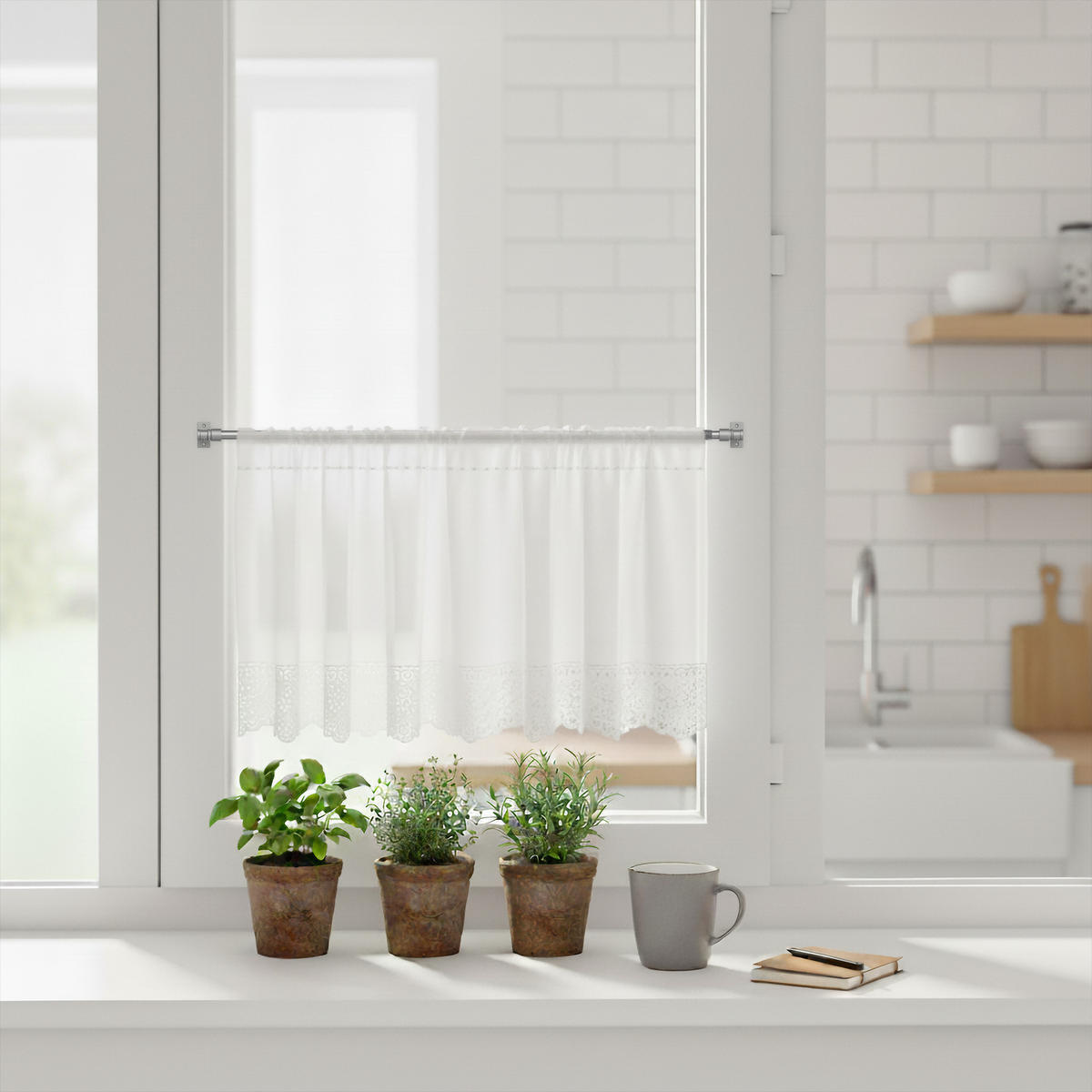 SCHEIBENSTANGE / CAFÉHAUSSTANGE Sora 85-135 cm, 12 / 10 mm Ø, Silbergrau - Alufarben, Kunststoff/Metall (3.5/3.2/135cm) - INTERDECO