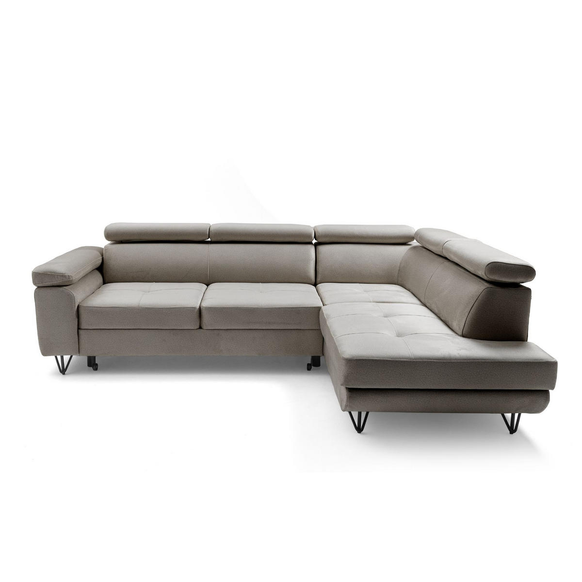 ECKSOFA JUNIOR L Rechts mit Schlaffunktion 194x128 Velours Beige - Beige/Schwarz, Holz/Textil (184/249cm) - Muffo