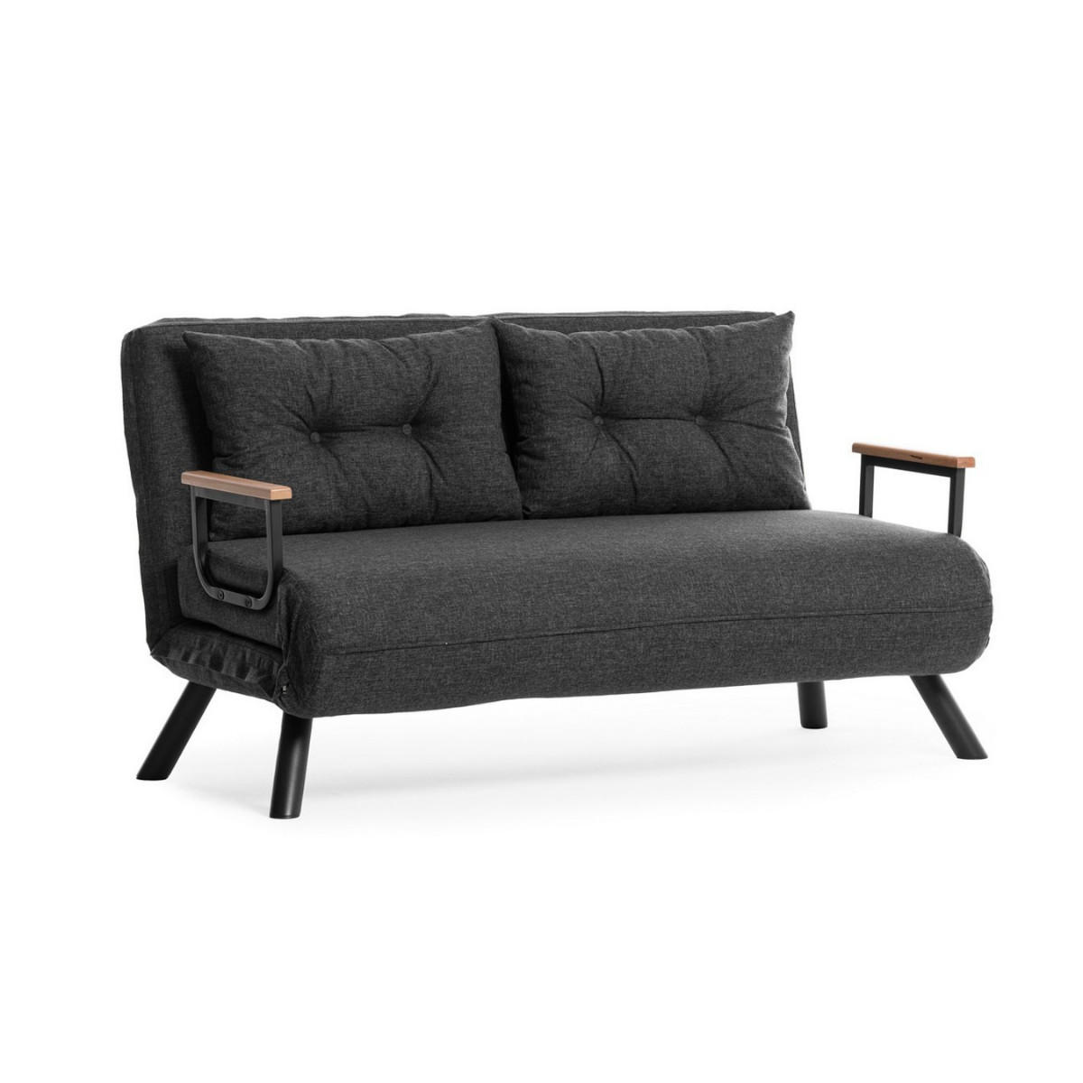 SCHLAFSOFA für 2 Personen mit Stoffbezug und Metallfüßen 133/50/41 cm - Dunkelgrau, Metall (50/41/133cm) - Calicosy