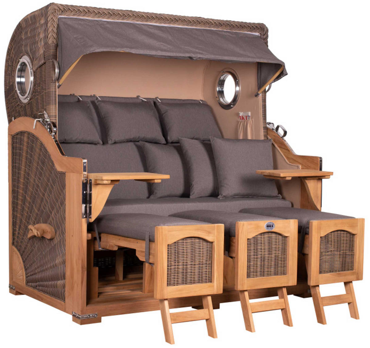 STRANDKORB XXL Düne Grande Teak PE Grey - Braun/Grau, Metall (170/170/95cm) - Mr. Deko