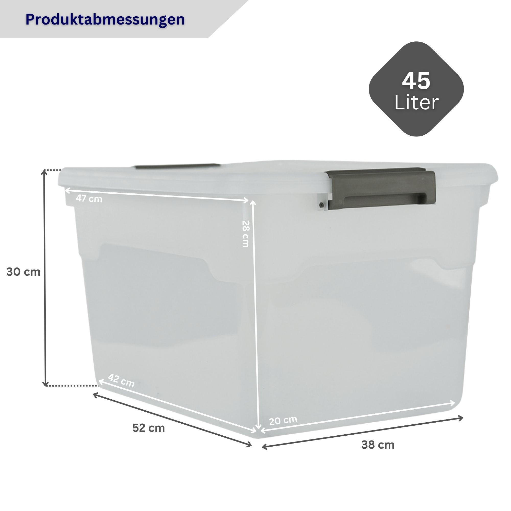 AUFBEWAHRUNGSBOX mit Deckel 45L im 6er Set Groß Rollen transparent stapelbar - Transparent, Kunststoff (52/30/38cm) - PROREGAL