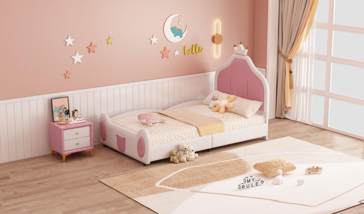 KINDERBETT 90x200 cm Kunstleder weiß - Weiß, Textil (90/200cm) - LEBENLANG