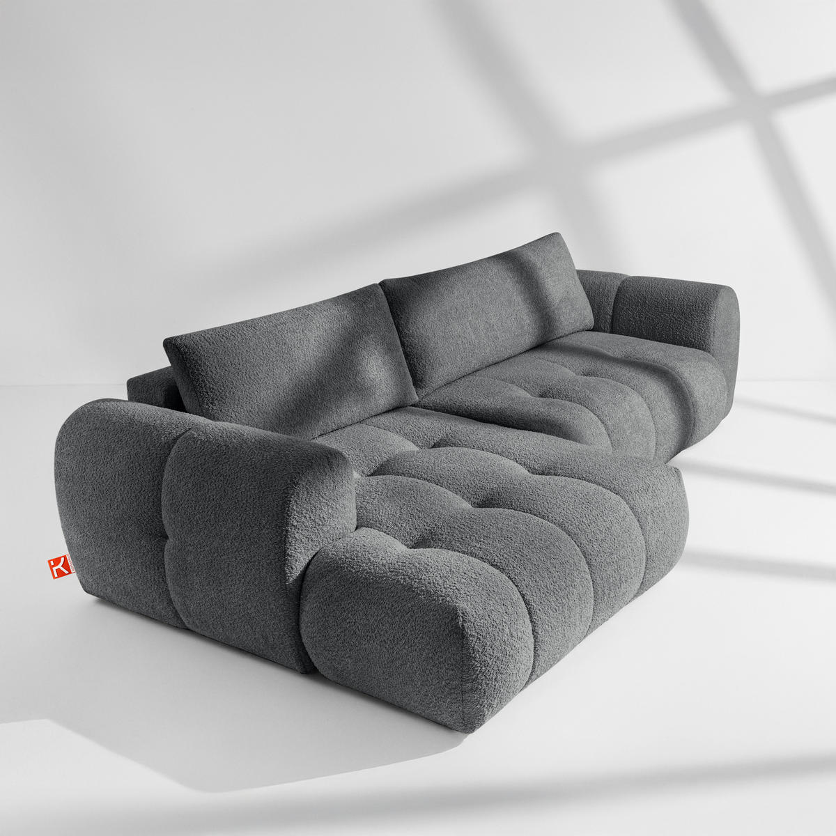 ECKSOFA LINKS LIRA, Dunkelgrau, Bouclé - Dunkelgrau, Holz/Holzwerkstoff (295/112cm) - KONSIMO®