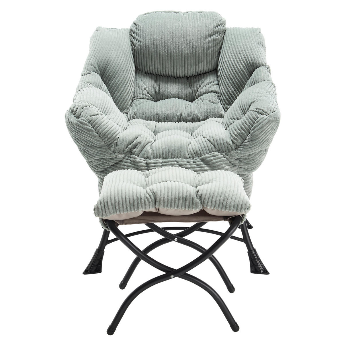 SESSELSET mit Hocker 70/64/95 cm in Hellgrün mit Seitenfach und Stahlgestell - Hellgrün, Textil (69.9/95/64cm) - Flora Grace