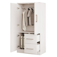 KLEIDERSCHRANK 70/40/135 cm Weiß/Naturholz aus Holz mit Doppeltüren und 2 Schubladen - Weiß, Holz (70/135/40cm) - OKWISH