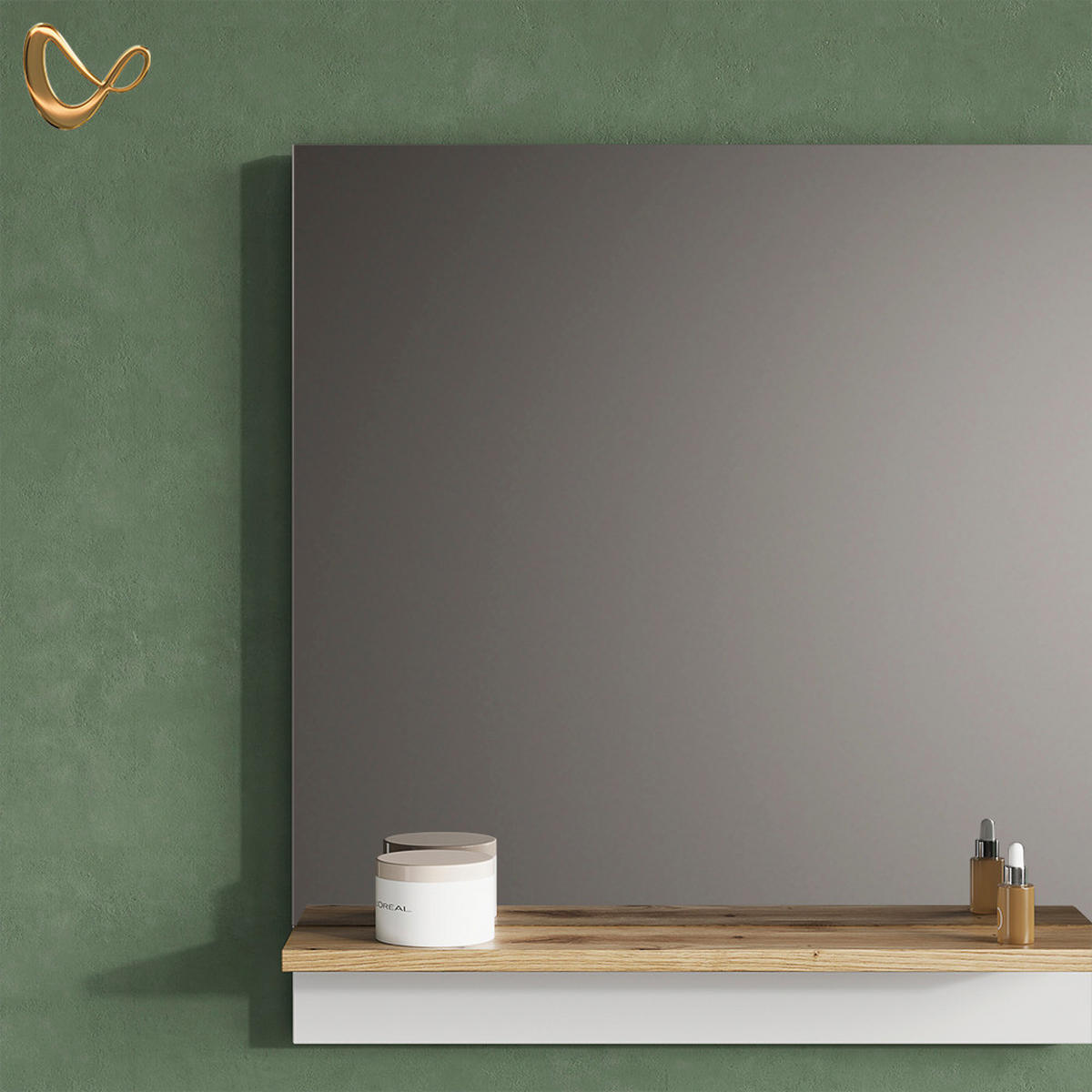 BADSPIEGEL Timavo Weiß 60 x 67 cm mit Regal - Weiß/Eiche Artisan, Holzwerkstoff (60/67/14cm) - Livinity®