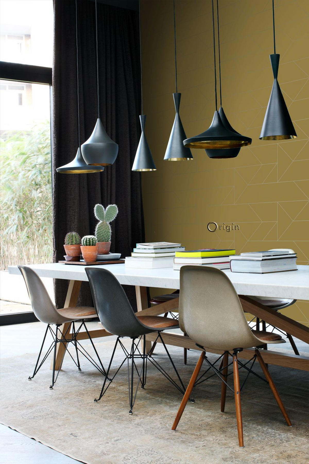 TAPETE grafische Linien 53 cm x 10.05 m - Gelb, Papier (53/1000cm) - Origin Wallcoverings
