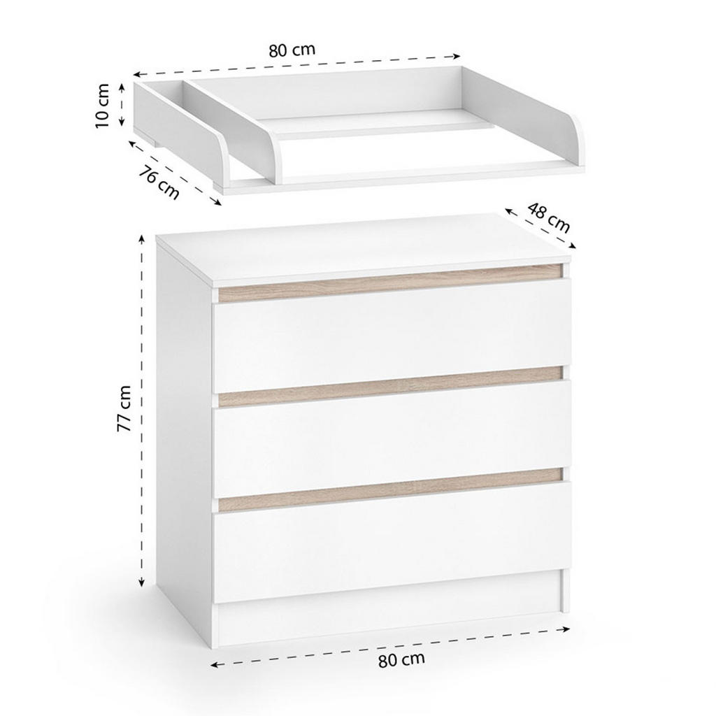 Thumbnail - Vicco Wickelkommode, Weiß, Weiß, Holzwerkstoff, 3 Fächer, 3 Schubladen, Rechteckig, 80x87x76 cm, Babymöbel, Wickelkommod...