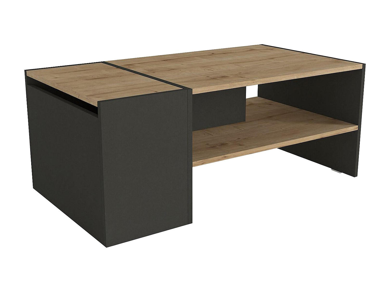 COUCHTISCH mit Stauraum - Anthrazit & Holzfarben - VELKAN - Anthrazit, Holz (110/60/45cm) - Vente-Unique