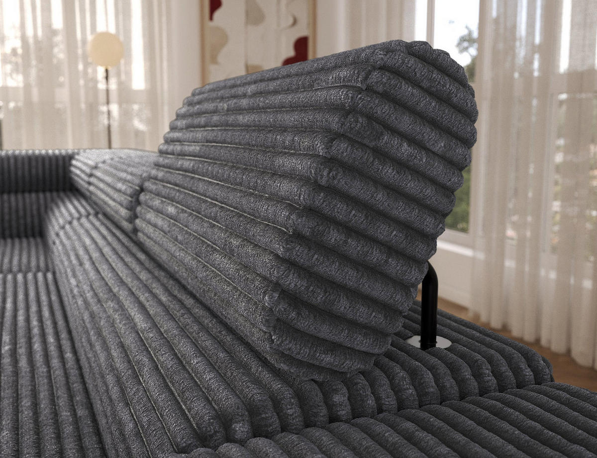 ECKSOFA COLESIO L-Form, Schlaffunktion, Bettkasten, verstellbare Kopfstützen, Wellenfederung, Metallfüße, breiter Cordstoff - Anthrazit/Schwarz, Kunststoff/Metall (269/204cm) - Wohnideebilder