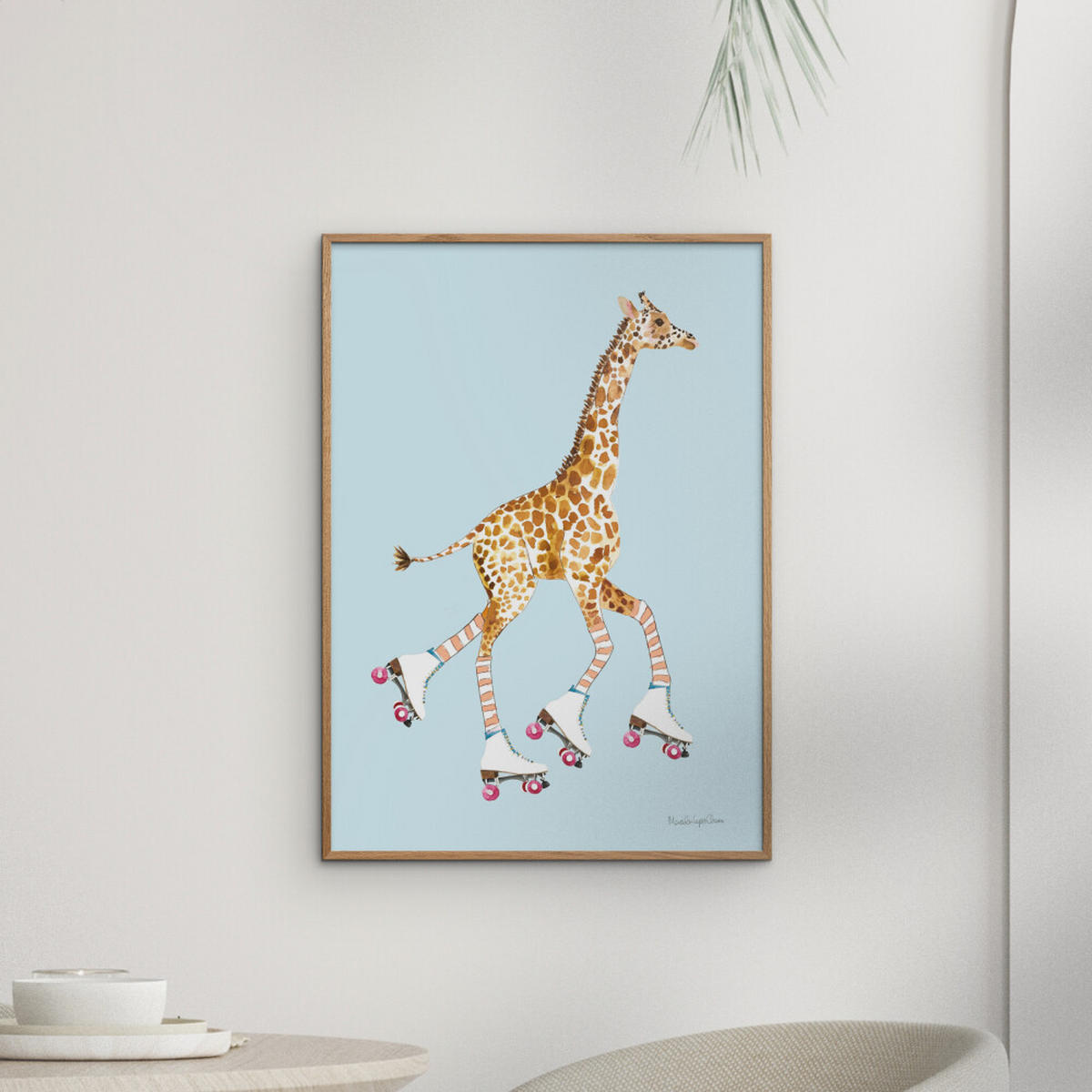 POSTER mit Rahmen Wild Apple - Giraffe joy ride VI - Blau/Eichefarben, Holz/Papier (30/40cm) - Poster&Frame