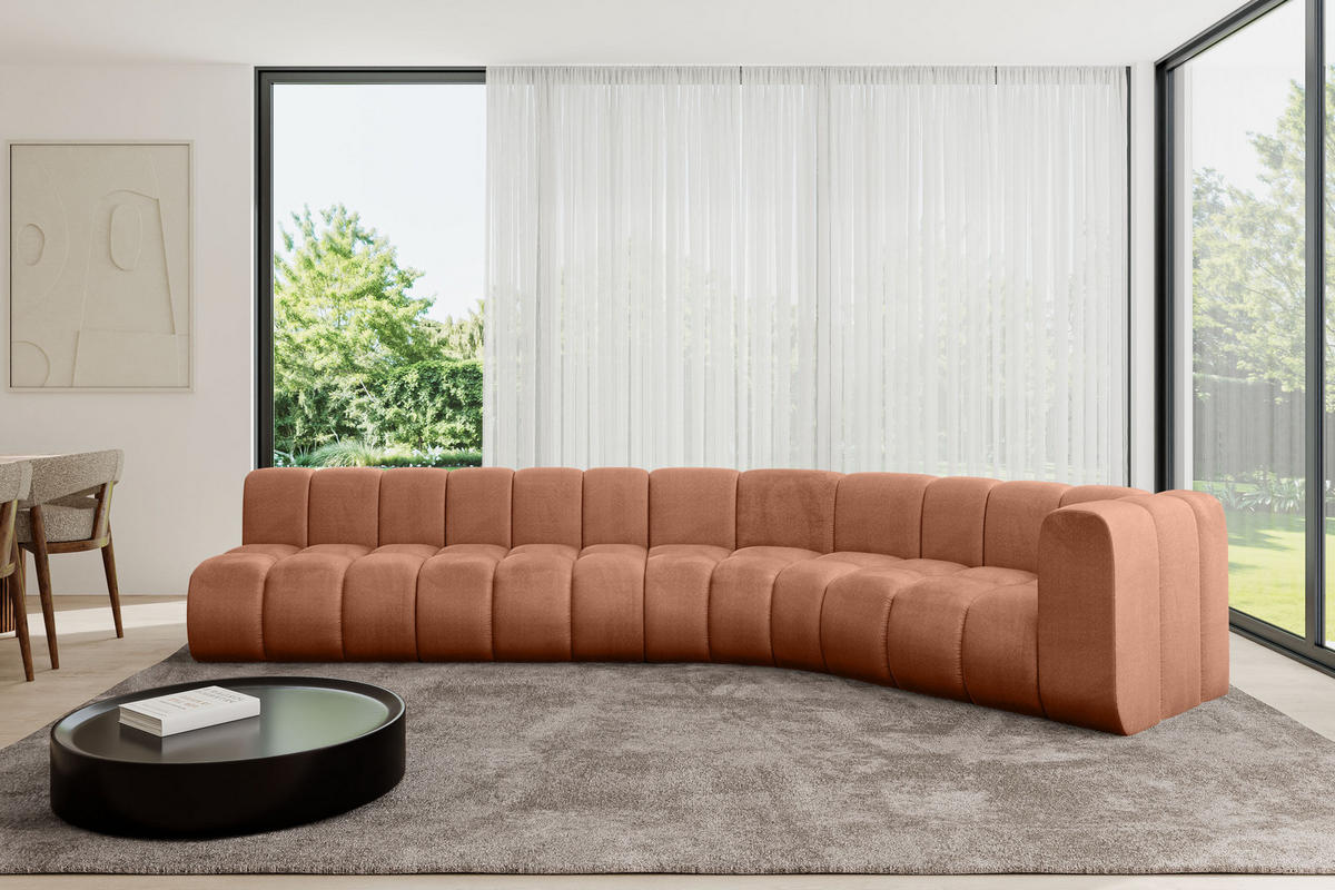 ECKSOFA modulares Sofa Karex-L2 - 399x194x70 cm Apricot - Koralle, Holzwerkstoff/Textil (399/194cm) - ALTDECOR