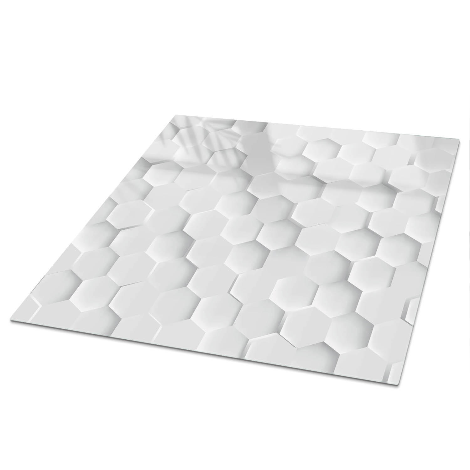 TISCHPLATTE 50x50 cm – Weiße Sechsecke - Schwarz, Glas (0.4/50/50cm) - Wallfluent