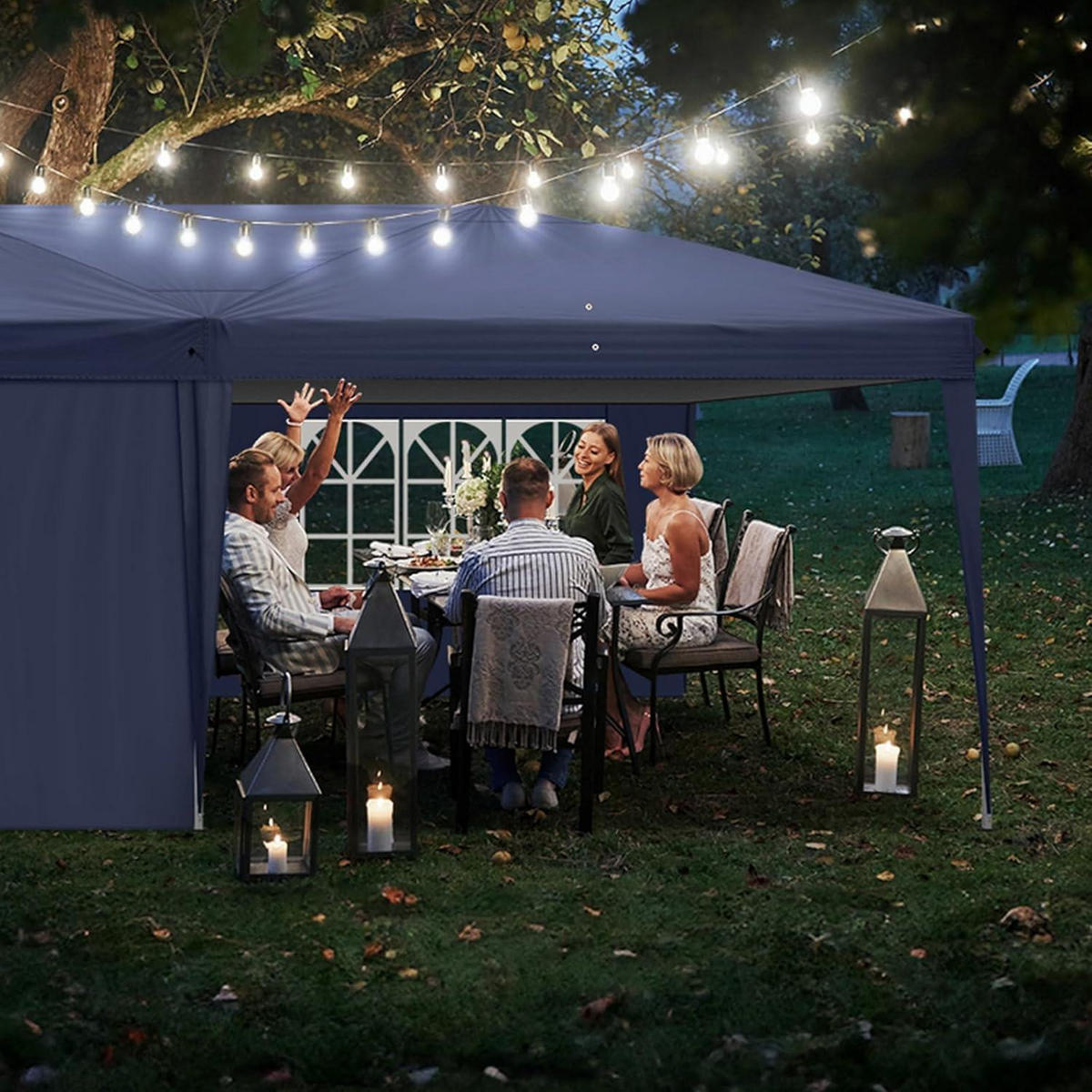 FALTPAVILLON 3 x 6 m Blau Wasserdicht UV-Schutz 50+ mit 6 Seitenteilen - Blau, Textil (300/268/600cm)