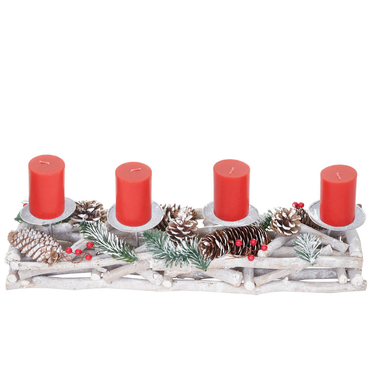 ADVENTSKRANZ LÄNGLICH HOLZ KERZEN ROT Weiß, Rot - Rot/Weiß, Holz (11cm) - MCW