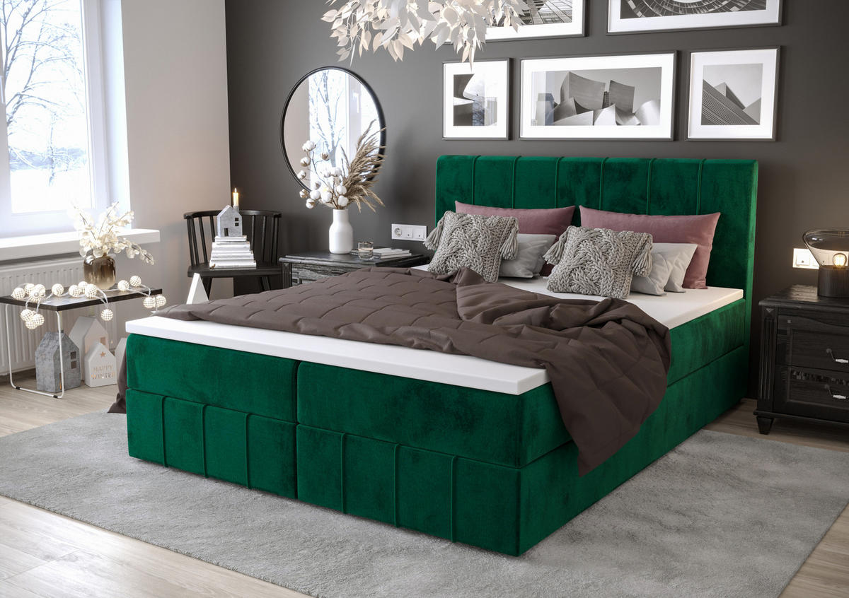 BOXBETT BAHAMA 180x200, mit Matratze H3 und Topper, Monolith 37 - Grün, Holz/Kunststoff (180/200cm) - Bedante