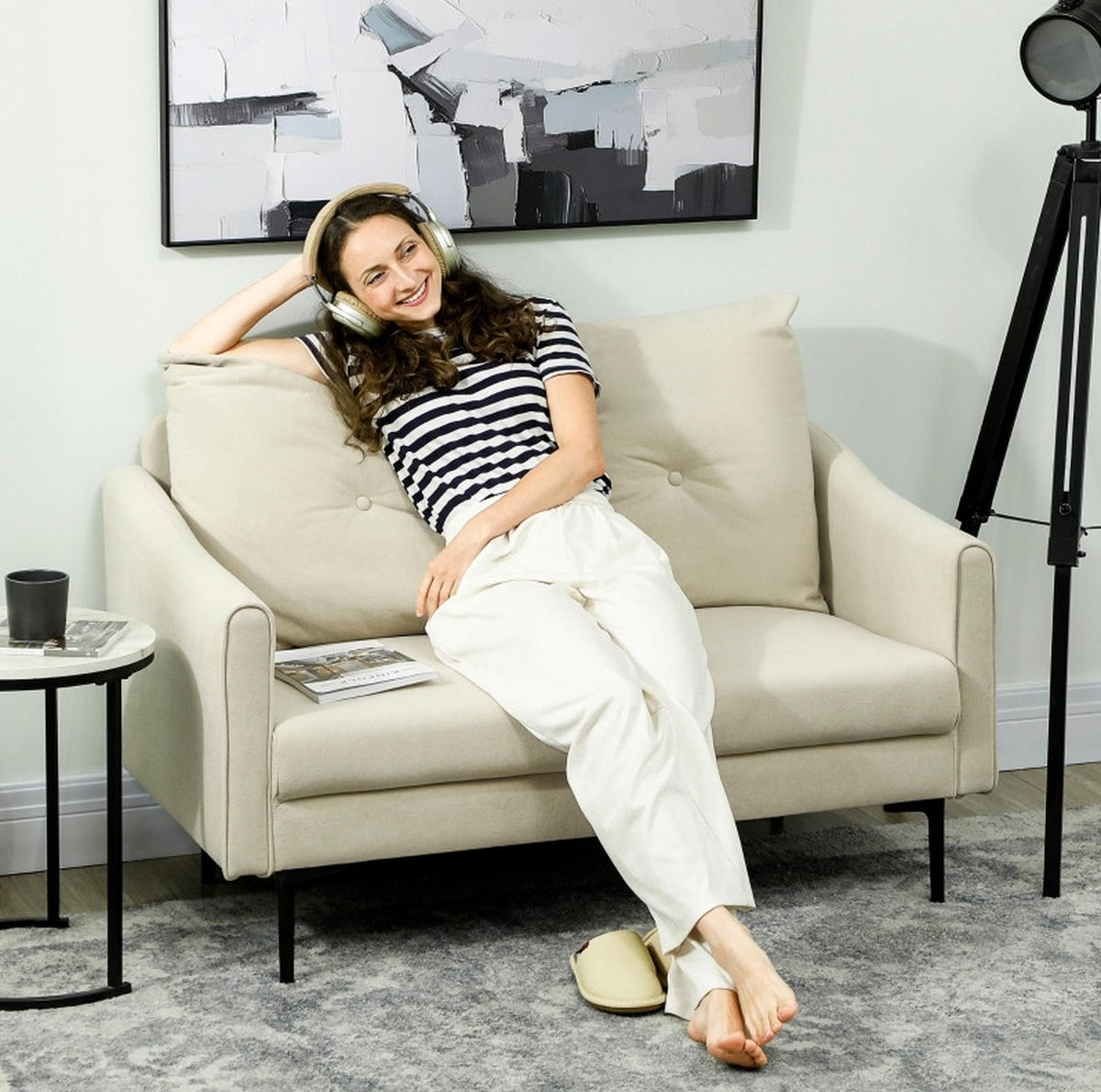 SOFA 2-Sitzer 124 cm Cream White - Weiß, Metall (124/92/73cm) - Meubliv