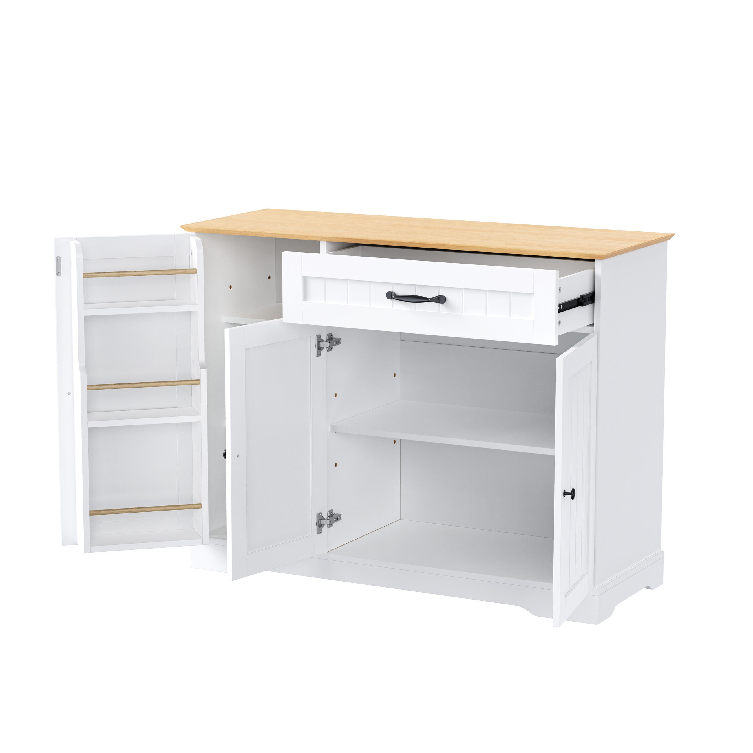 SIDEBOARD in Naturfarbe und Weiß Anrichte mit Schublade für Esszimmer, Wohnzimmer und Diele, B107/T40/H83.4 cm - Weiß, Holzwerkstoff/Metall (107/83.4/40cm) - STILVORA