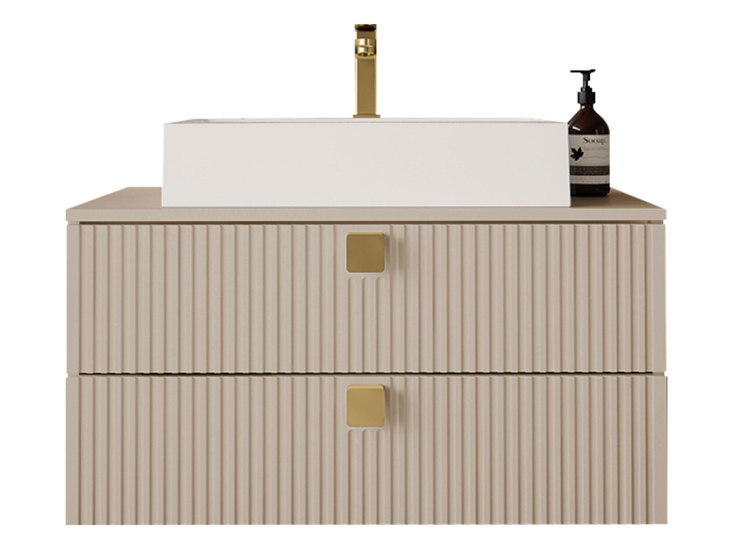 BADMÖBEL-SET Gariano 01 - Sandfarben/Goldfarben, Holzwerkstoff/Kunststoff (80/42/46cm) - MIRJAN24