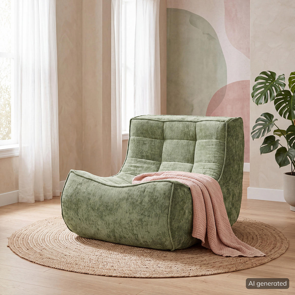 SESSEL - Bouclé - Grün, Textil (87/70/102cm) - home24
