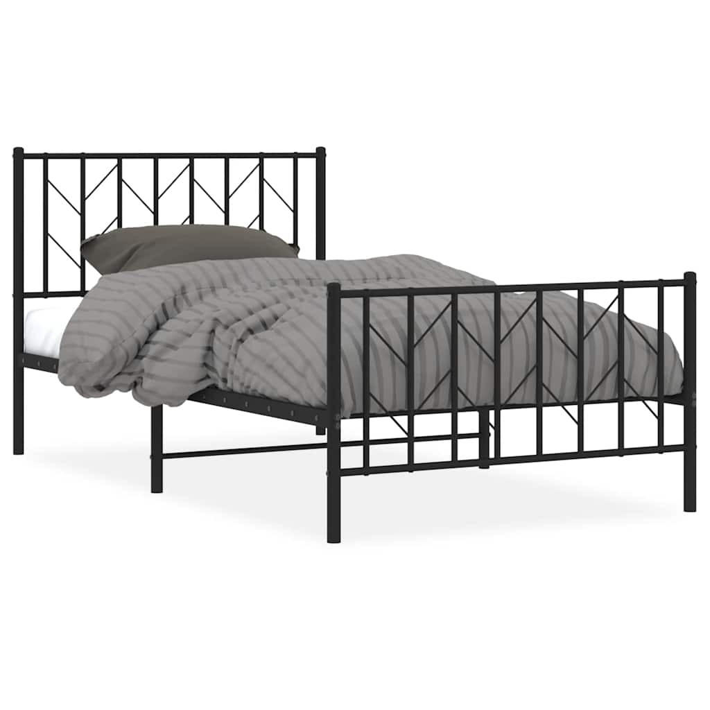 BETTGESTELL mit Kopf- und Fußteil Metall Schwarz 100x200 - Schwarz, Metall - furnicato