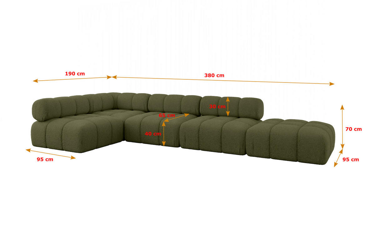 ECKSOFA modulares Sofa Favio-L2 - 380x190x70 cm Grün Bouclé - Grün, Holzwerkstoff/Textil (380/190cm) - ALTDECOR