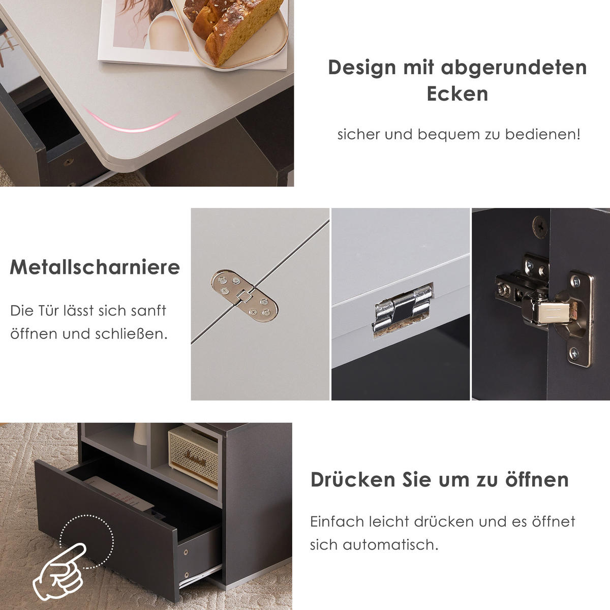 COUCHTISCH Schwarz und Grau 100/51/47 cm - Schwarz, Holzwerkstoff/Metall (100/51/47cm) - Urban Meuble
