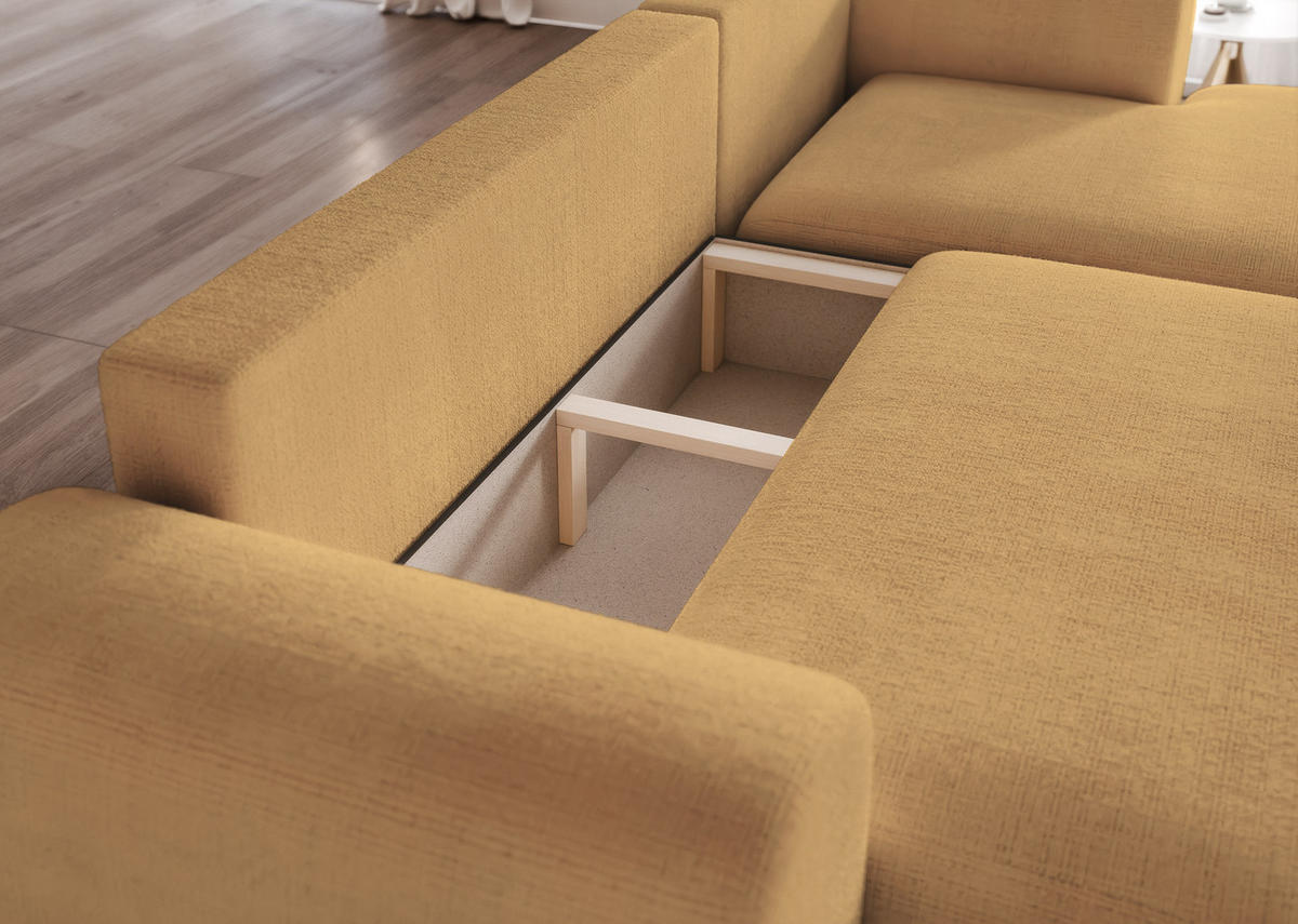 ECKSOFA BLOOM mit Schlaffunktion und Bettkasten Gelb - Gelb, Holzwerkstoff/Kunststoff (263/150cm) - Idohome