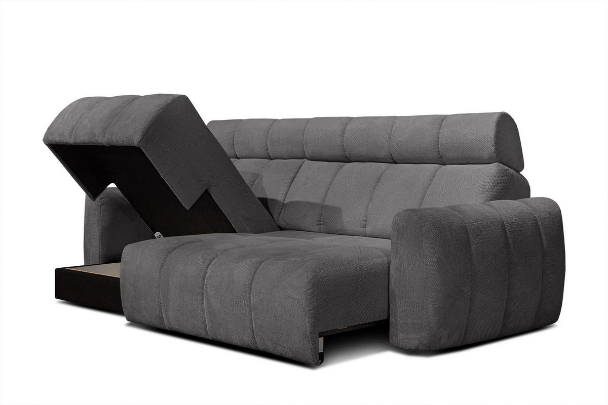 ECKSOFA KIMI 3-Sitzer, ausziehbarer Sitz, verstellbare Kopfstützen, dunkelgrau - Anthrazit/Schwarz, Holzwerkstoff/Textil (270/160cm) - Courtois Laville