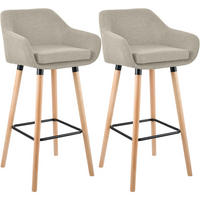 BARHOCKER 2er Set Stoff Creme - Eukalyptusholzfarben/Creme, Holz/Textil (55/99/46cm) - CLP