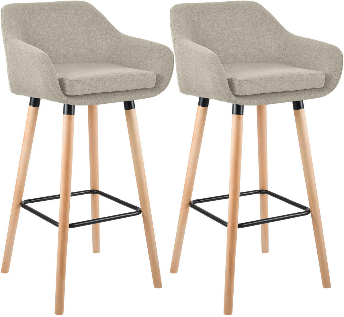 BARHOCKER 2er Set Stoff Creme - Eukalyptusholzfarben/Creme, Holz/Textil (55/99/46cm) - CLP