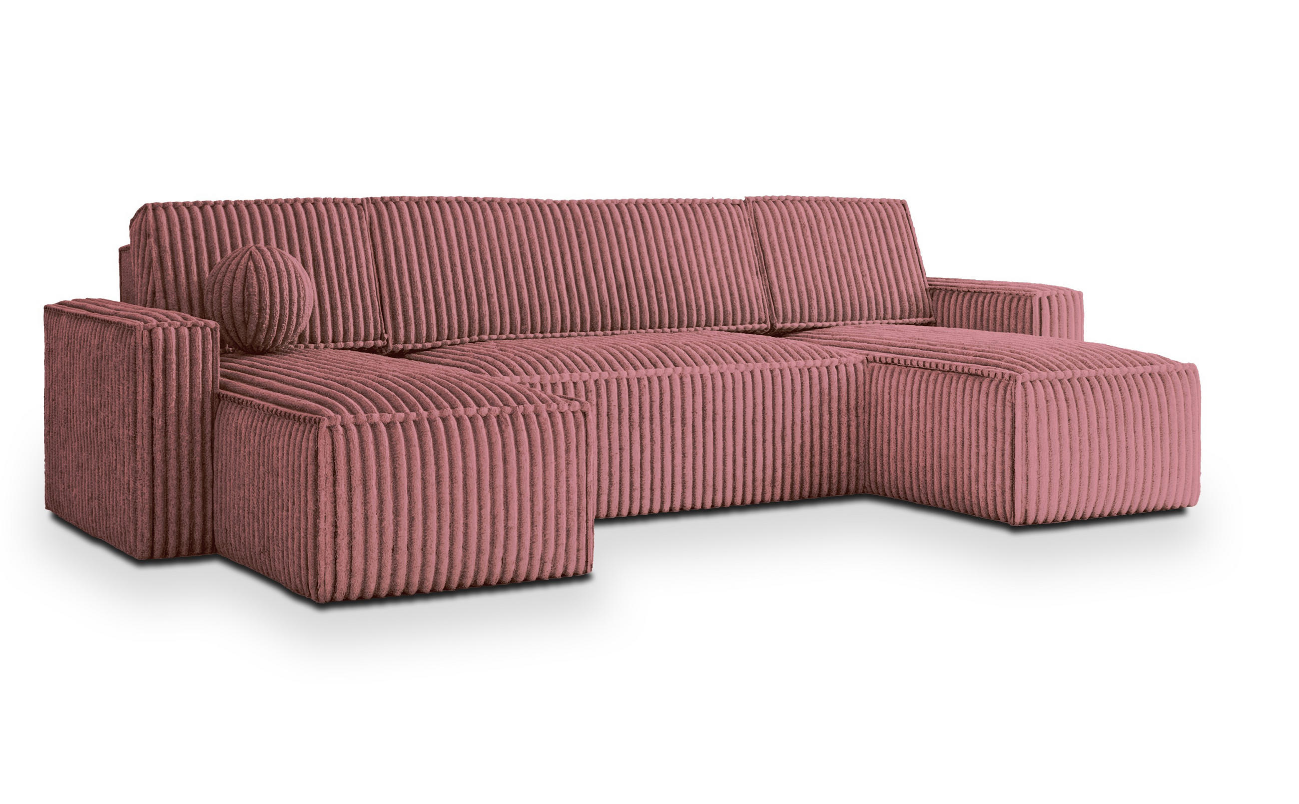 WOHNLANDSCHAFT PESANO T Rosa Kordstoff mit Schlaffunktion - Rosa, Holz (306/85/140cm) - MASSENO