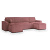 WOHNLANDSCHAFT PESANO T Rosa Kordstoff mit Schlaffunktion - Rosa, Holz (306/85/140cm) - MASSENO