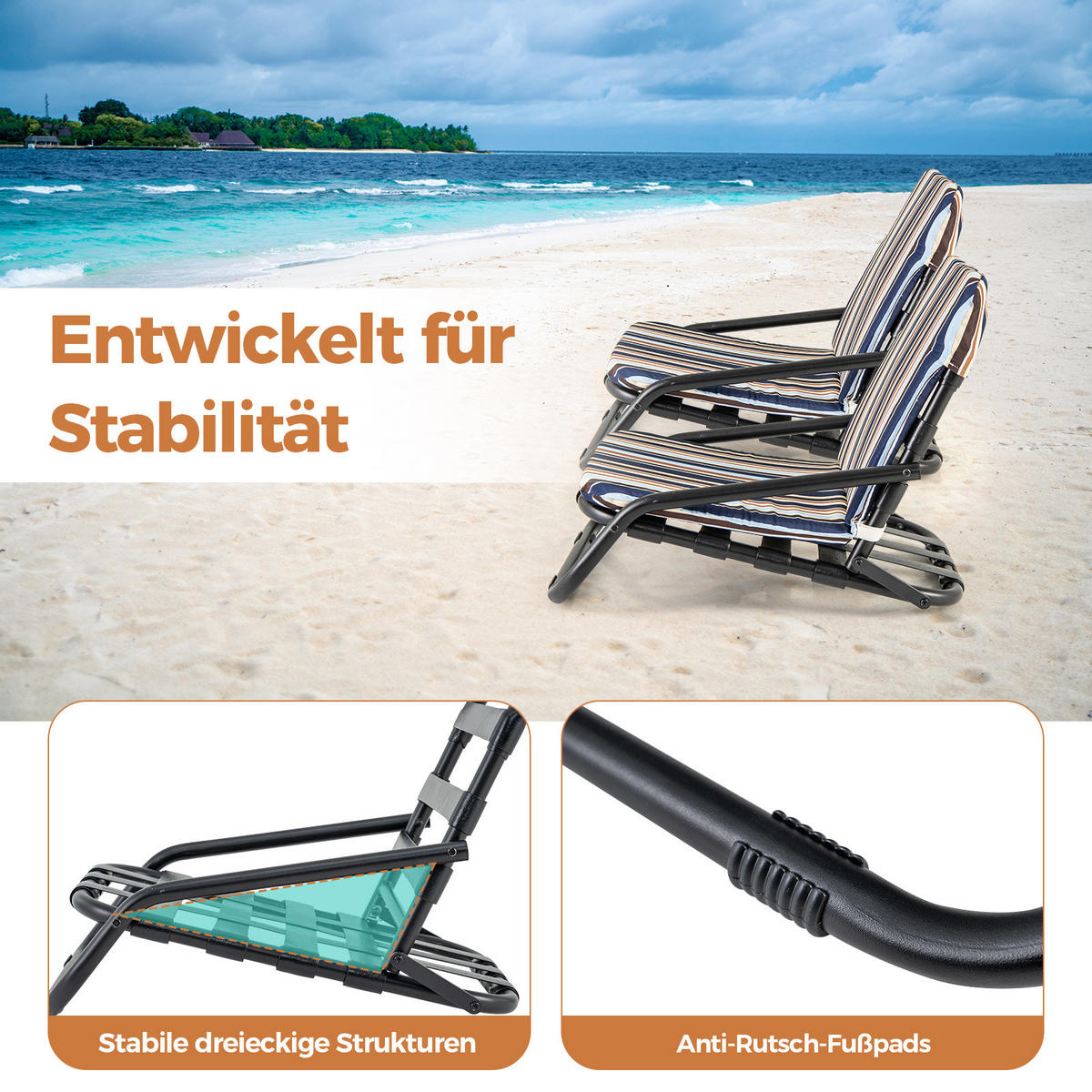 STRANDSTUHL Blau(2er-Set) - Blau, Metall (50/46/67cm) - COSTWAY