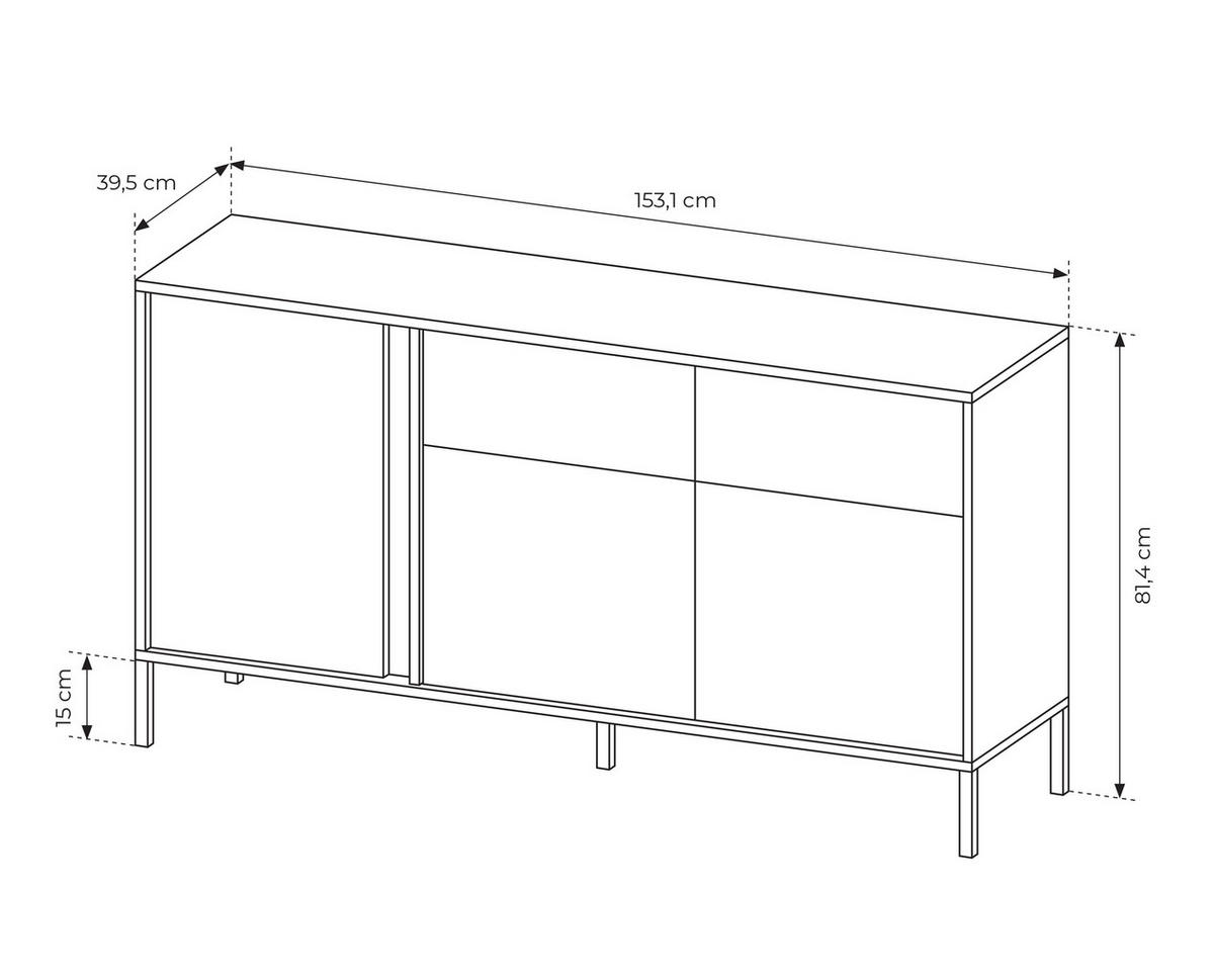 SIDEBOARD Piemontesia 3T 2S Beige 153,1/81,4/39,5 cm – mit Push-to-Open-Funktion - Beige/Schwarz, Holzwerkstoff/Metall (153/81.4/39.5cm) - AX Living