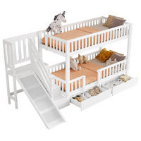ETAGENBETT 90/200 cm weiß aus Massivholz mit Rutsche und Treppe - Weiß, Holz (90/200cm) - OKWISH