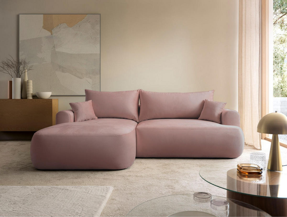 ECKSOFA Ovo Hellrosa mit wasserabweisendem Samtbezug - Hellrosa/Schwarz, Kunststoff/Textil (260/165cm) - Selsey