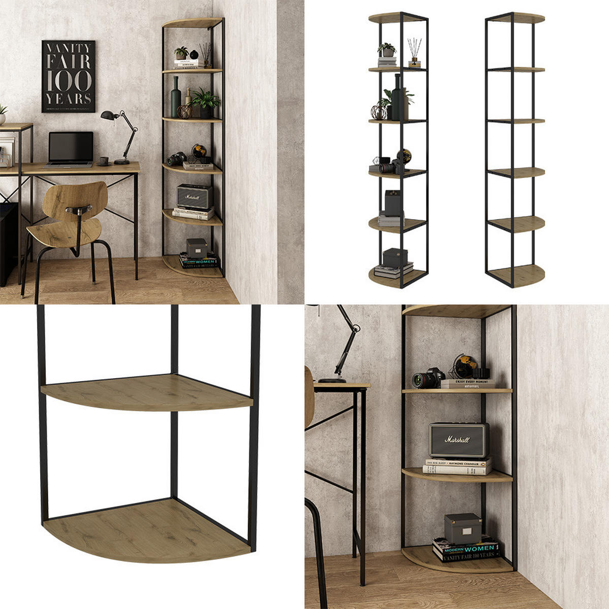 WANDREGAL Fyrk Eiche 40 x 180 cm 5 Ebenen - Eichefarben/Schwarz, Holzwerkstoff (40/180/40cm) - Vicco