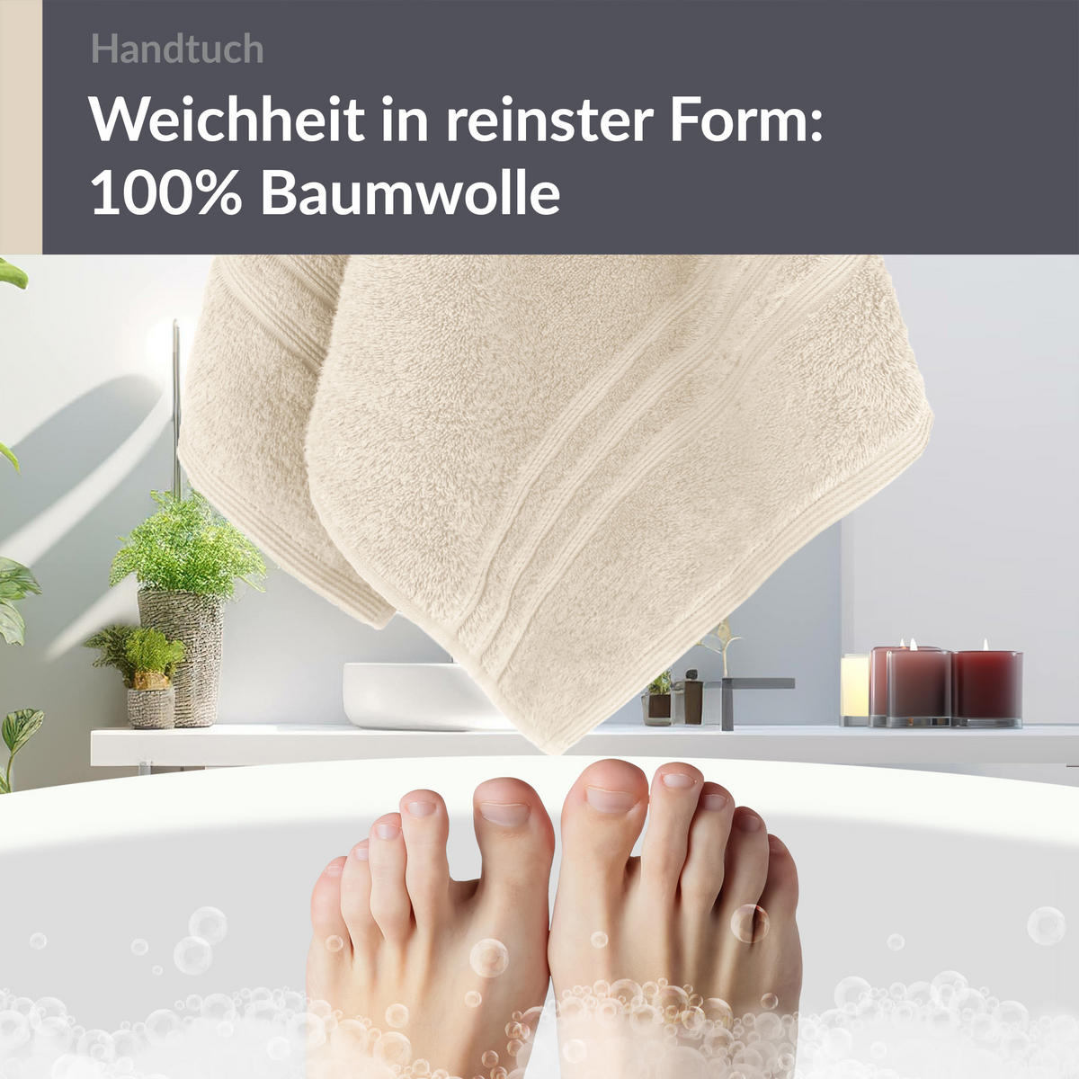 HANDTUCH 50x100 cm London Natur 4er Set - Naturfarben, Textil (50/100cm) - Lashuma