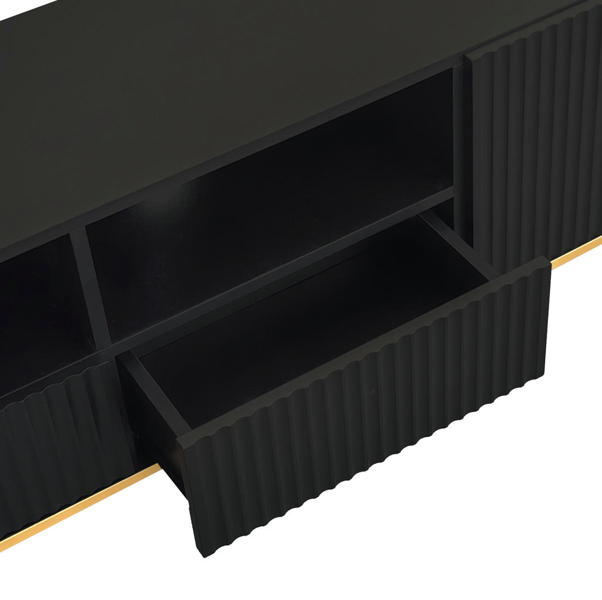 LOWBOARD 165/36/55 cm mit 2 Schubladen und Push-to-Open-System - Schwarz, Holzwerkstoff (165/55/36cm) - BEAOK