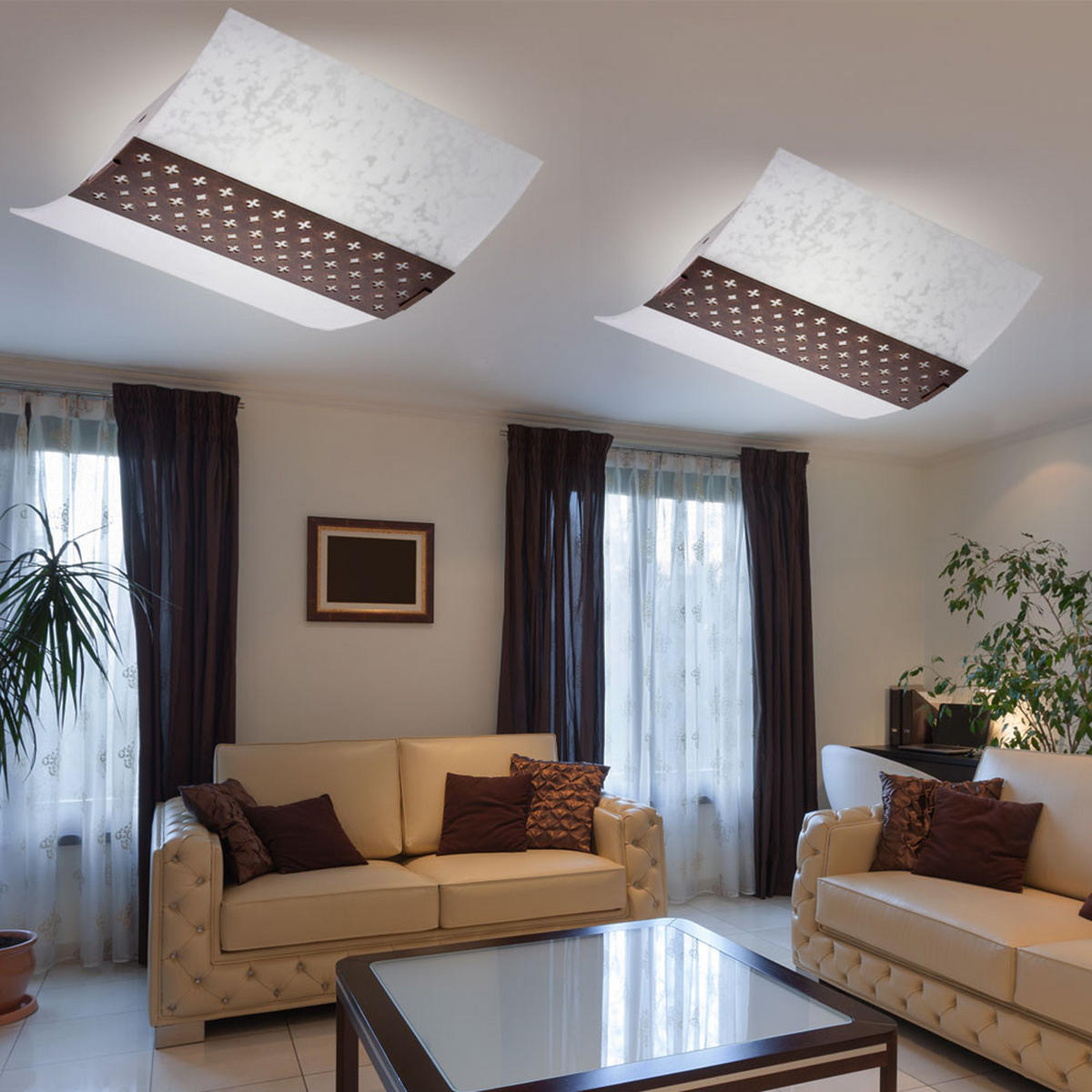 DECKENLEUCHTE Metall Braun SARAH - Braun, Glas (25.4/26.4/8.9cm)