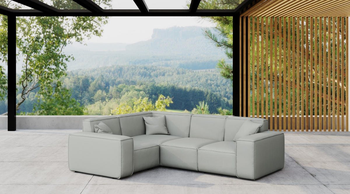 GARTENECKSOFA L-form MALIBU Stoff Odyssey Hellgrau Links - Hellgrau, Holz (181/73/246cm) - Kaiser Möbel