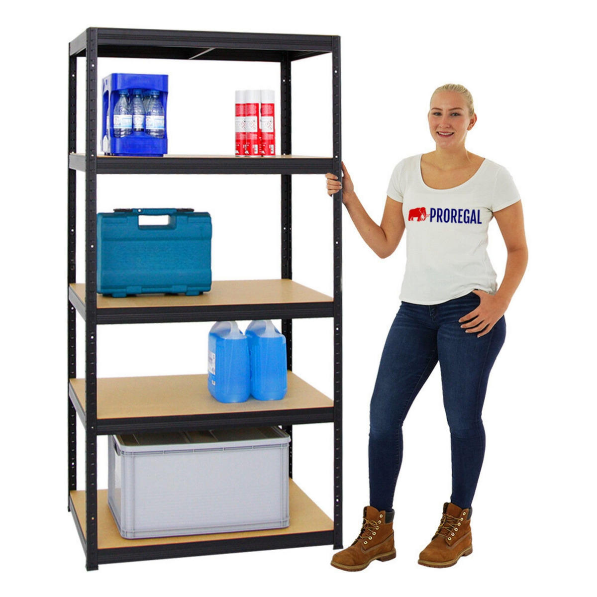 SCHWERLASTREGAL Slim Elephant M 2er-Set mit 2x 180x90x60 cm 5 Ebenen Fachlast 350 kg Schwarz - Schwarz, Metall (180/180/60cm) - PROREGAL