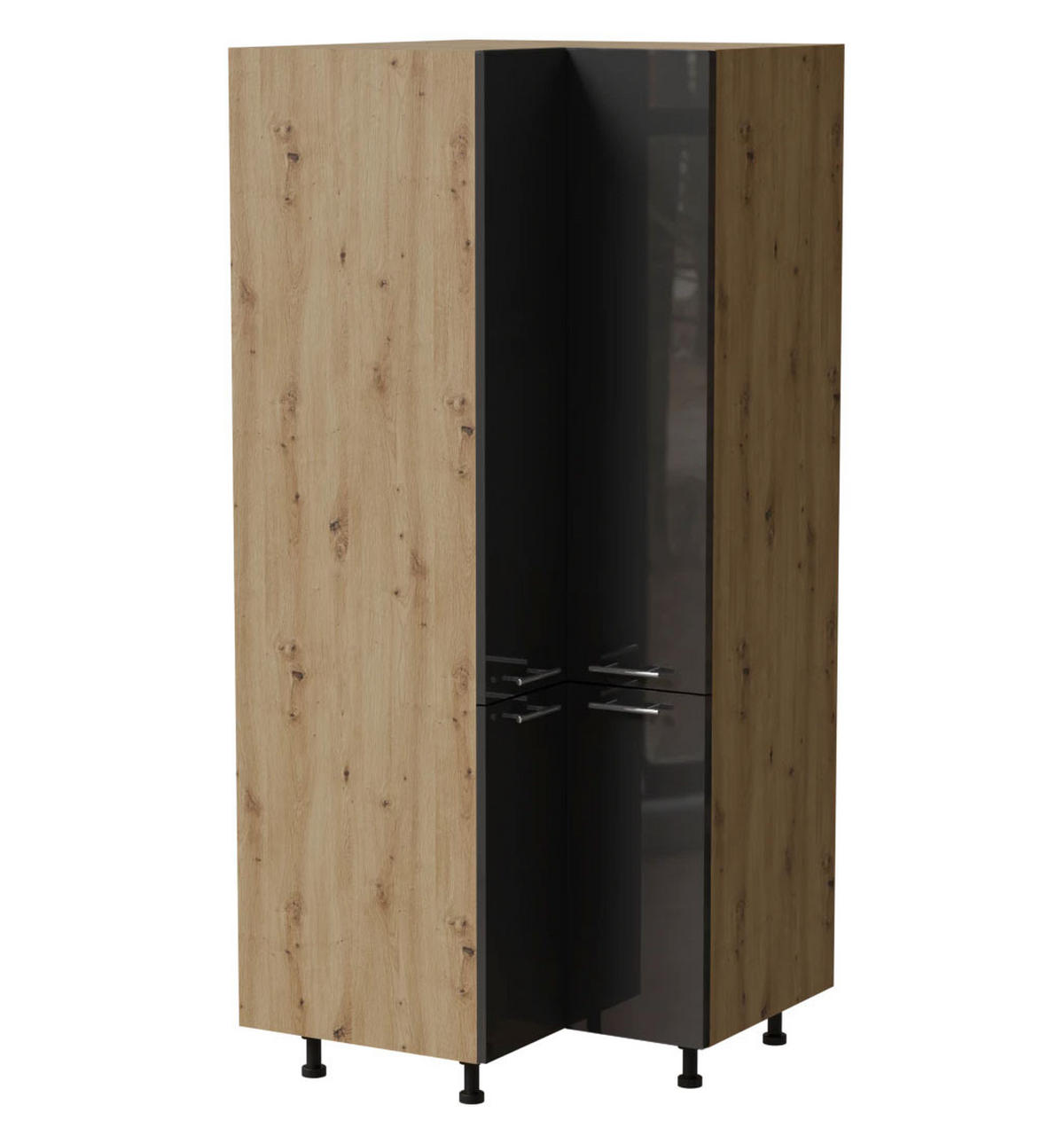 ECKVORRATSSCHRANK Essen D24N/207 Graphit Hochglanz / Eiche Artisan Matt 90 / 90 / 207cm - Graphitfarben/Eiche Artisan, Holz/Holzwerkstoff (90/207/90cm) - Feldmann-Wohnen